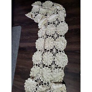 Handcrafted White Crocheted Table Runner Dresser Scarf 20x62 Inches Vintage MCM